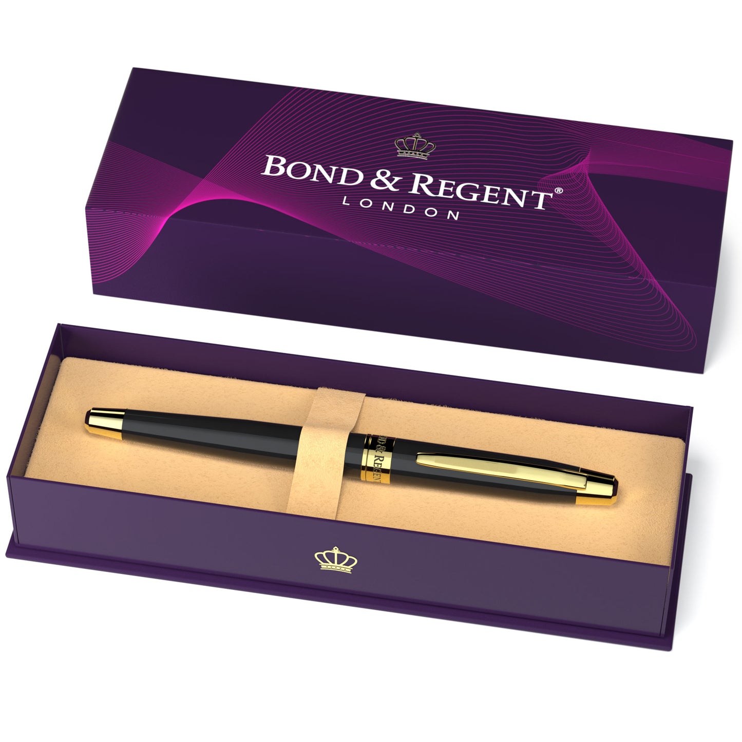Bond & Regent Gloss Black & 24 Karat Gold | Certified Luxury Grade Rollerball Pen | Nice Gift for Men & Women